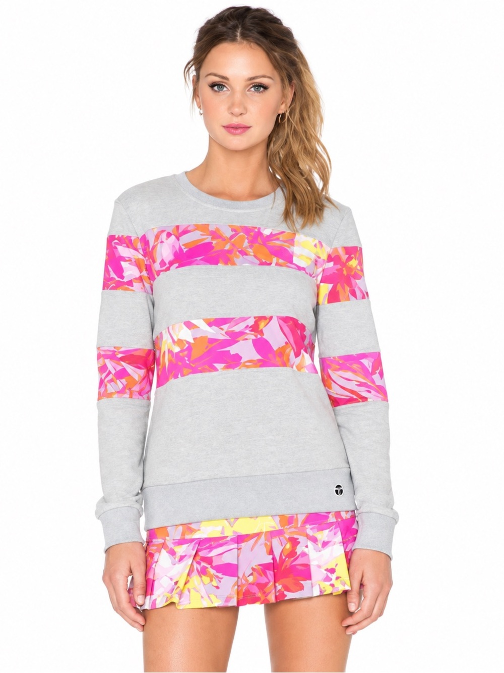 TRINA TURK Recreation Orchid Striped Crewneck Sweatshirt Gray Size Small